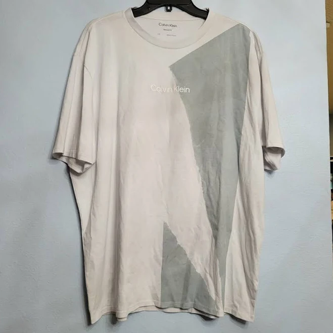 top Calvin Klein Mens White Gray Abstract Graphic Print T-shirt Modern eBay - thriftybz $24.95