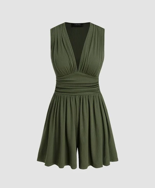 romper CIDER Women's Knit Neck Solid Ruched Pocket Lightweight Romper Summer Cider $27.9