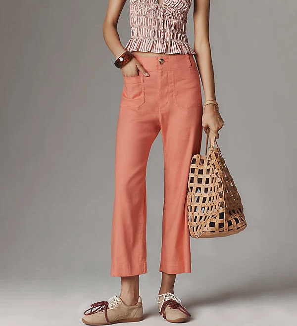 pants Colette European Linen Stretch Wide Leg Pants by Maeve in Orange, Size: 30 P at Anthropologie Anthropologie $138