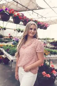 top Coral Floral Print Puff Sleeve Blouse Silo Apparel $15.2