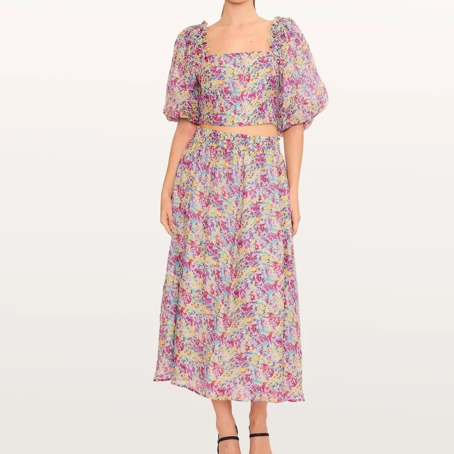 matching set Cottagecore Floral Puff Sleeve Crop Top & Midi Skirt Set Etsy - Seller $55