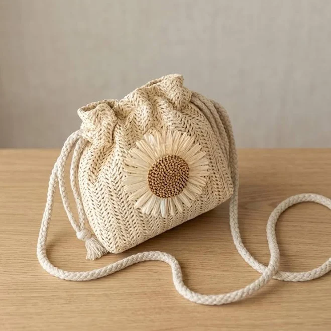 bag Cottagecore Woven Straw Bucket Crossbody Purse Etsy - Seller $30.69