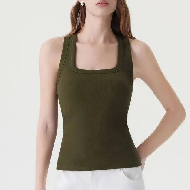 top Cotton Ribbed Square Neck Tank Top Suuksess $44.95