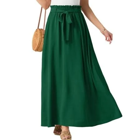 maxi skirt Cueply Skirts for Women Summer Long Maxi Skirt Elastic High Waist Tie Fashion Beach Dress with Pockets Walmart - Cueply $17.79