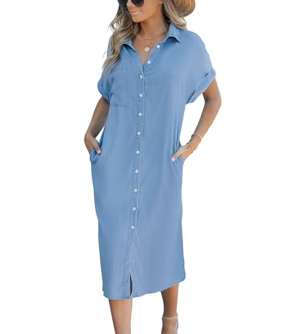 shirt dress Cupshe Women's Denim Button Front Side Slit Midi Dress Macy's $67.99