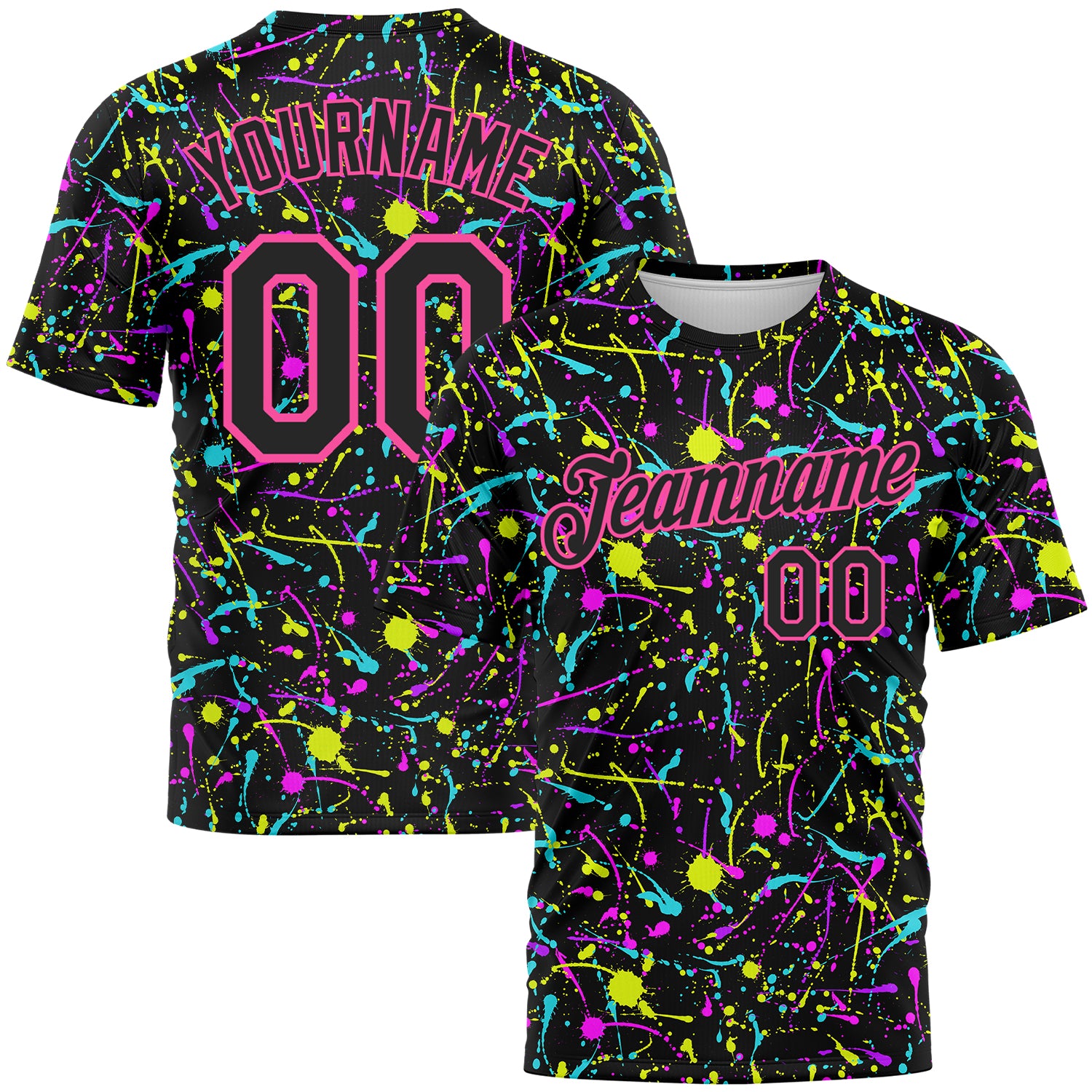 top Custom Graffiti Pattern Black-Pink 3D Neon Splatter Performance T-Shirt Fansidea $14.99