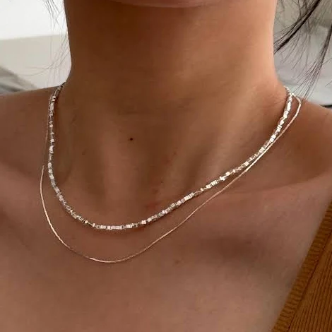 accessory Dainty Minimalist Double Layered Silver Necklace Etsy - Seller $24.27