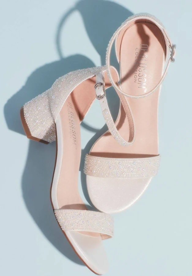 shoes DB Studio Low Block Heel Sandals with Iridescent Pearl David's Bridal $99.95