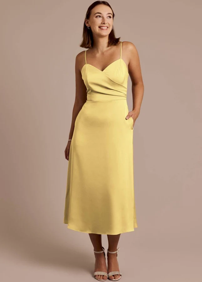 sundress DB Studio Matte Satin Spaghetti Strap Midi Dress David's Bridal $69.99