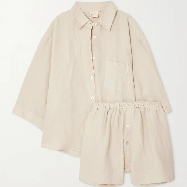 two piece set Deiji Studios The 03 Washed-linen Shirt And Shorts Set Women NET-A-PORTER $290