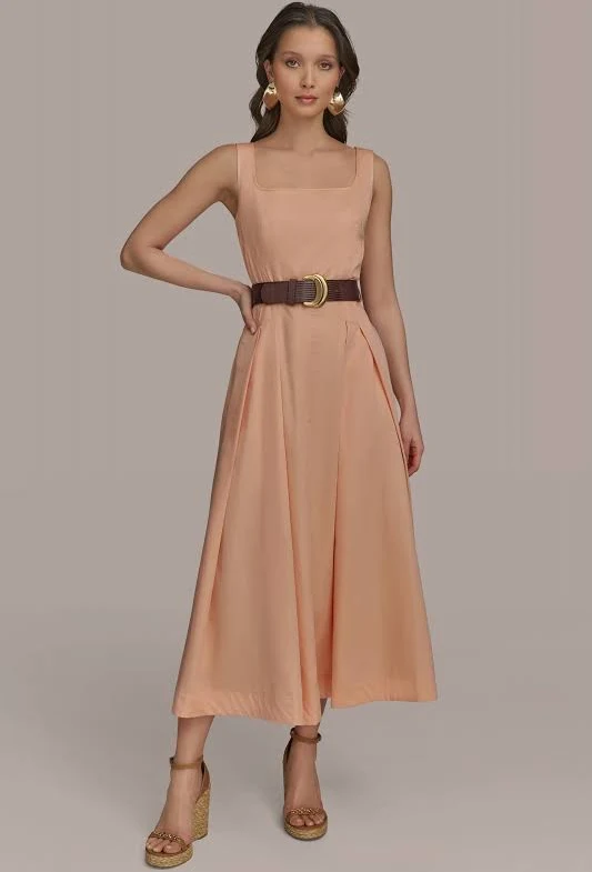 sundress Donna Karan Women's Cotton Sleeveless Square-Neck Midi Dress Donna Karan $119.4