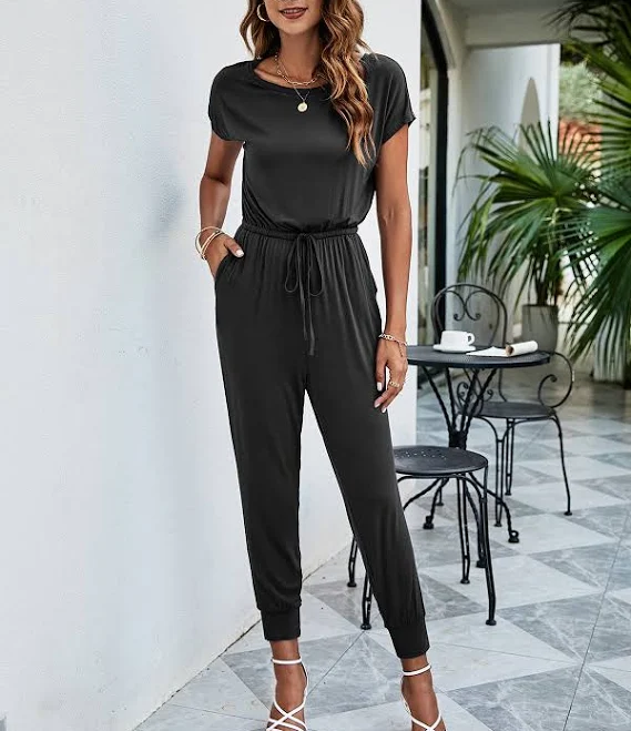 jumpsuit Drawstring Waist Jogger Jumpsuit Blue Hawthorn Boutique $37.58