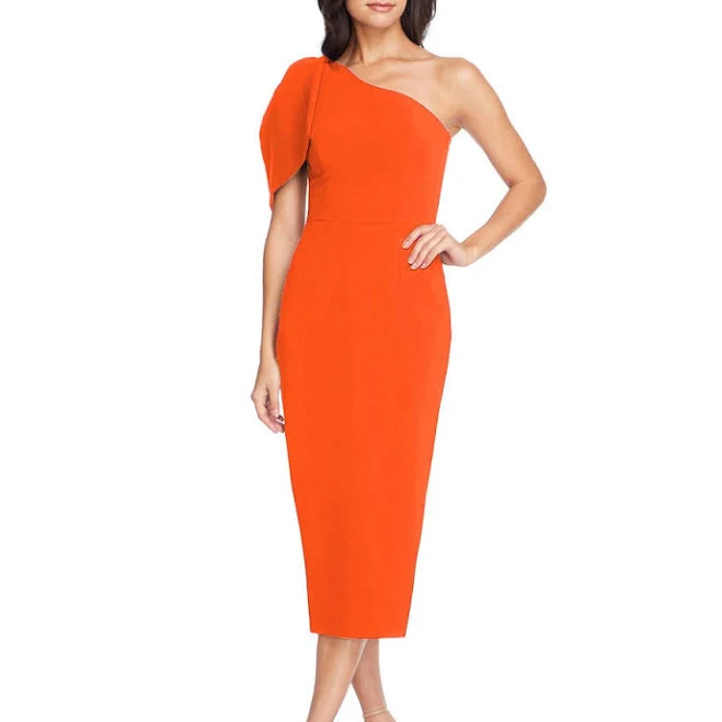 dress Dress The Population Women's Dresses Dress The Population Tiffany Midi One-Shoulder Dress Nordstrom $148