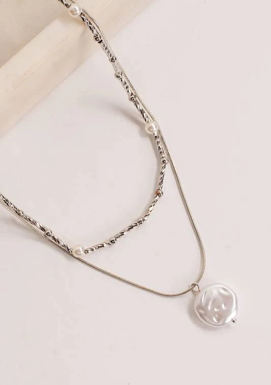 accessory DressUp Silver Pearl Charm Layered Necklace Dress Up $16