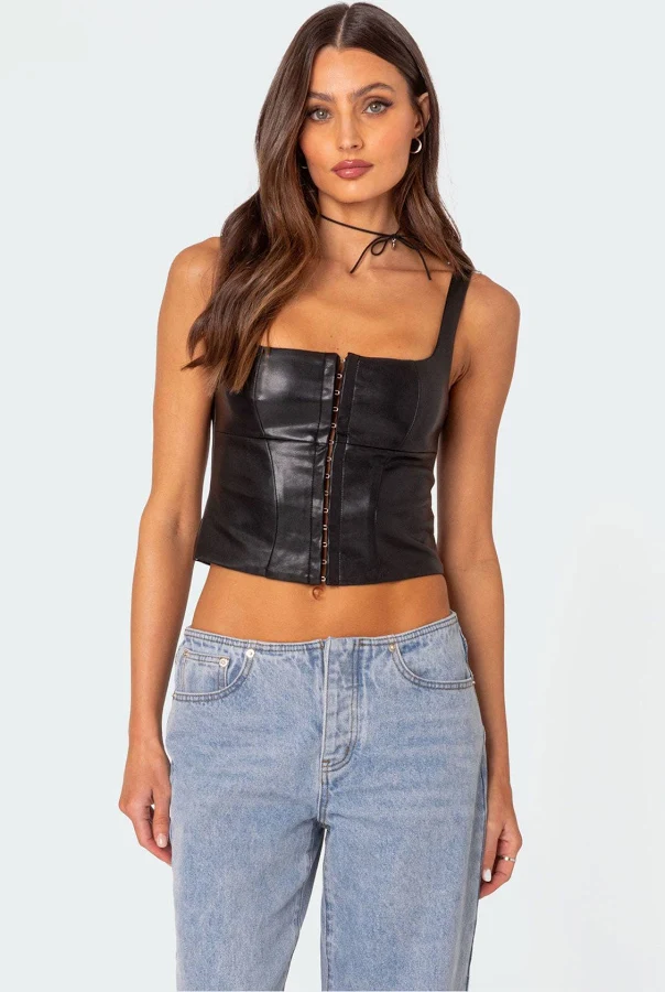 top Edikted Women's Simone Faux Leather Corset edikted $21.6