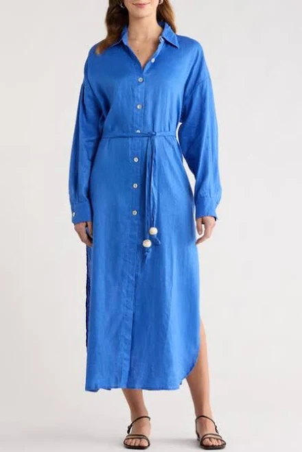 dress Elan Women's Linen Long Sleeve Maxi Shirtdress Nordstrom $128