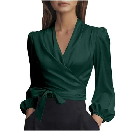 blouses Elegant Satin Wrap Blouse Walmart - YeweiCloth $12.09