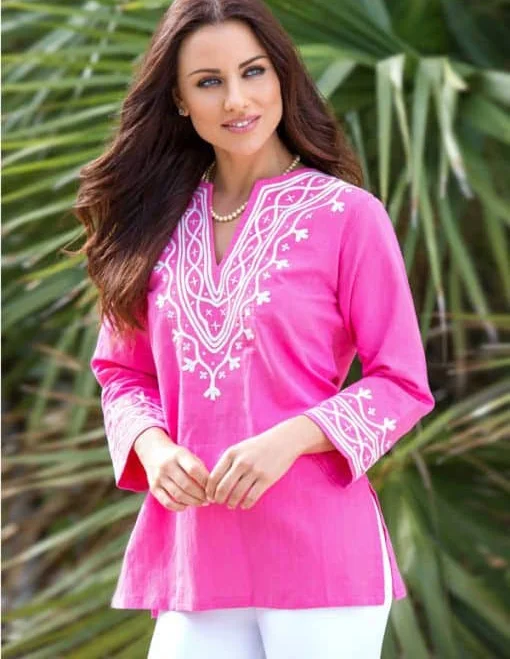 blouses Embroidered Linen Tunic Barbara Gerwit $49