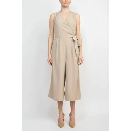 jumpsuit Emma & Michele Women's V-Neck Sleeveless Tie Side Crepe Jumpsuit Walmart - Curated Brands $54.99