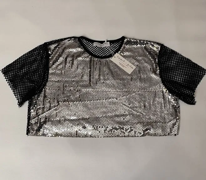 crop top Emma & Sam Womens Mesh Crop Top Silver Sequins Size M Medium Retail eBay $23.99