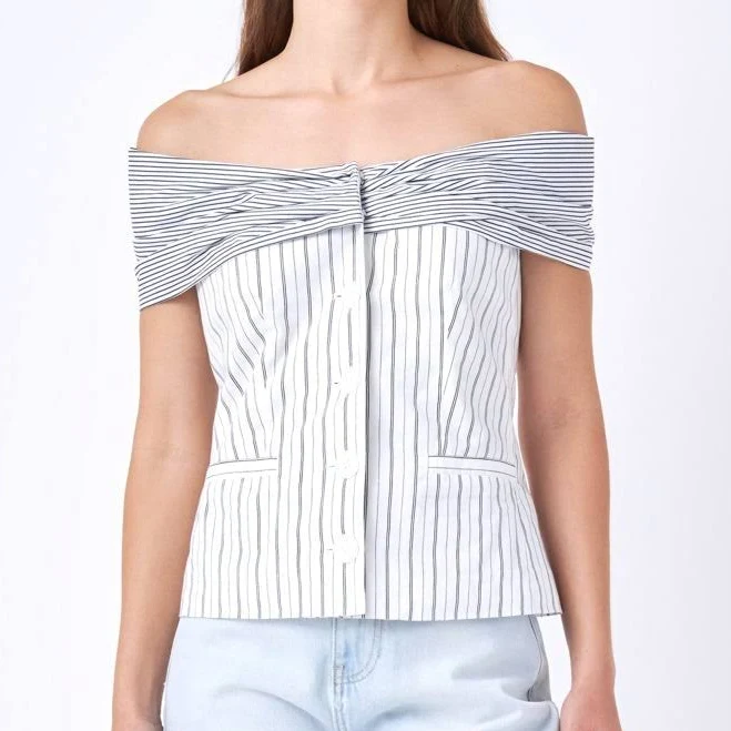 off-shoulder top English Factory Off-the-Shoulder Stripe Blouse Objectrare $56