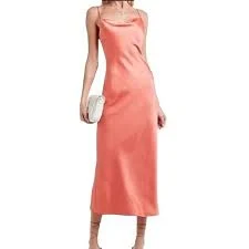 dress Express Sz M Coral Satin Slip Dress Cowl Neck Elegant Evening Midi Gown eBay $55