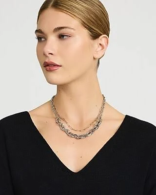 accessory Express Women's Double Layered Silver Chain Necklace Express $25.5