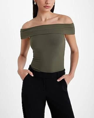off-shoulder top Express Women's Fitted Off The Shoulder Ribbed Top Express $8.4