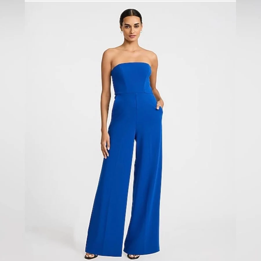 jumpsuit Express Women's Strapless Wide Leg Crepe Jumpsuit with Pockets Poshmark $98