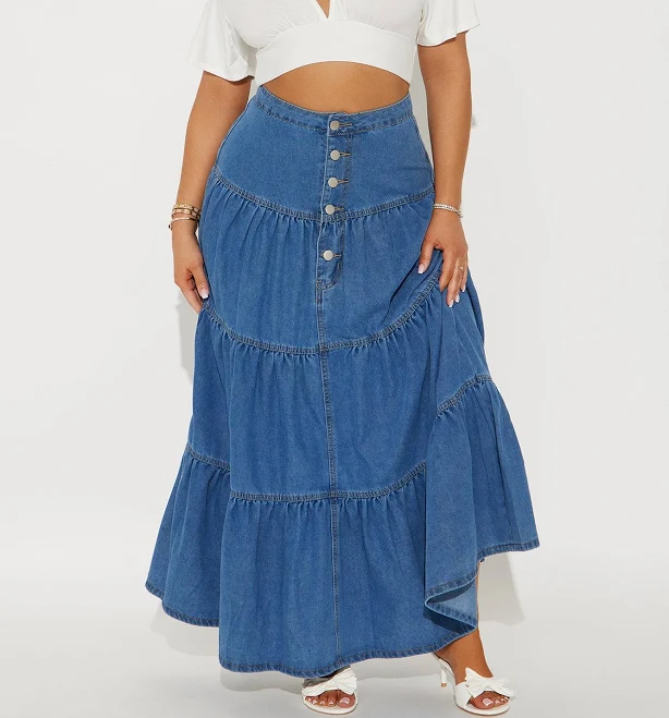 skirt Falda Doreen Tiered Denim Maxi Skirt Fashion Nova $39.99