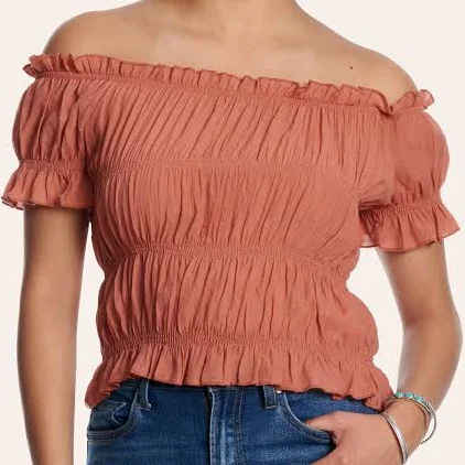 matching set Fashion Express Women's Off Shoulder Smocked Crop Top Cavender's Boot City Western Store $16.98