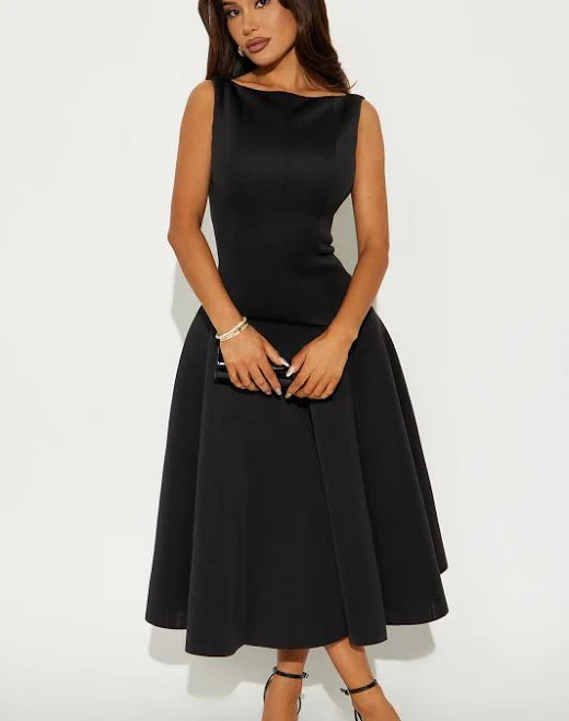 dress Fashion Nova Sleeveless Crepe Boat Neck Pleated Midi Dress Fashion Nova $34.99