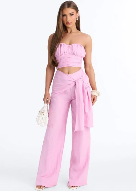matching set Fashion Nova Strapless Linen Cropped Tube Top Wide Leg Pant Set Fashion Nova $49.99