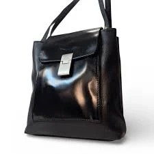 bag Faux Leather Sleek Black Shoulder Bag Silver Hardware eBay $28