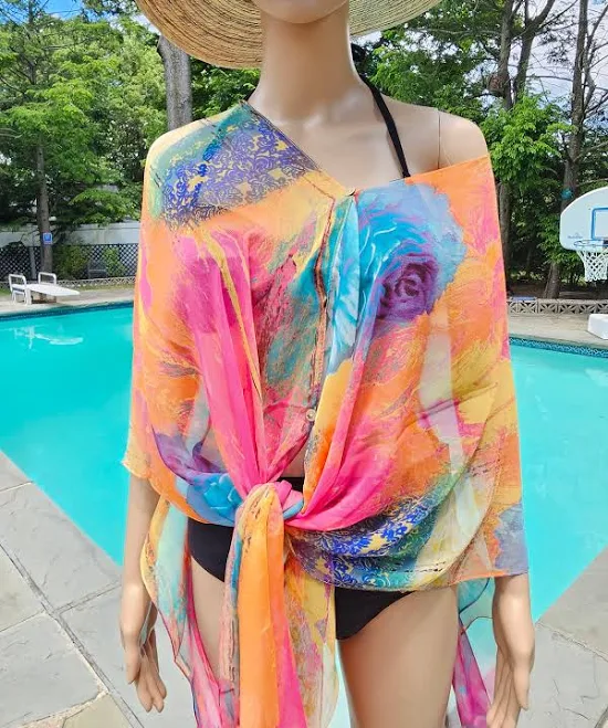 kimono Floral Chiffon Poncho Kimono with 7-Way Sheer Etsy - Klicktocart $26.99