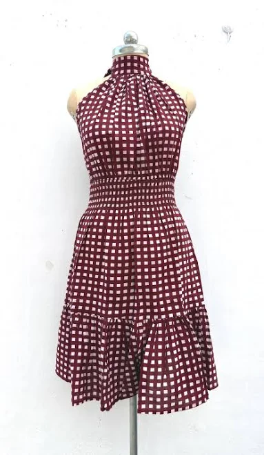 dress Floral Halter Neck High Waist Cotton Midi Dress Etsy - Seller $31.49