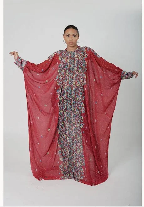 dress Floral Print Sheer Chiffon Kaftan Maxi Dress Etsy - ModernAfrica $85