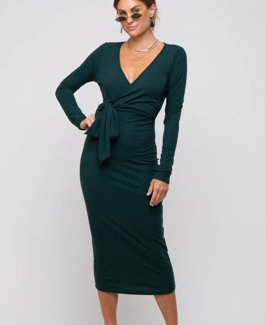 dress Forest Green Ribbed Long Sleeve Wrap Dress PinkBlush Maternity $74