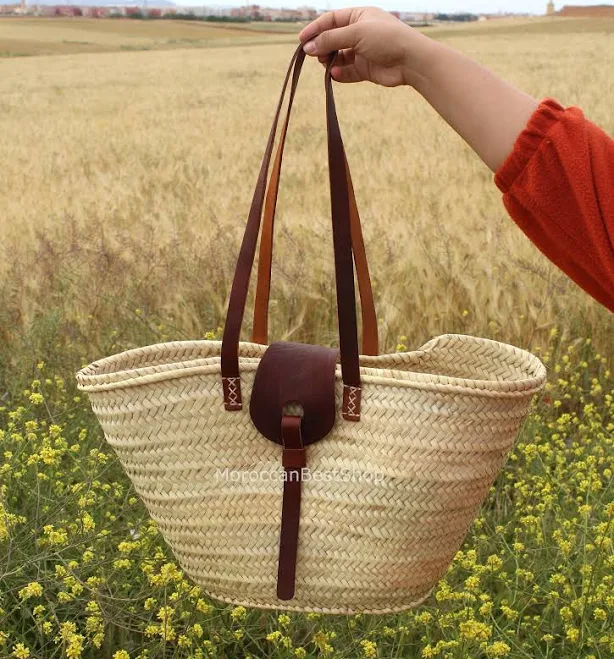 bag French Market Basket Handwoven Moroccan Straw Bag with Leather Handles Etsy - MoroccanBestShop $31.85
