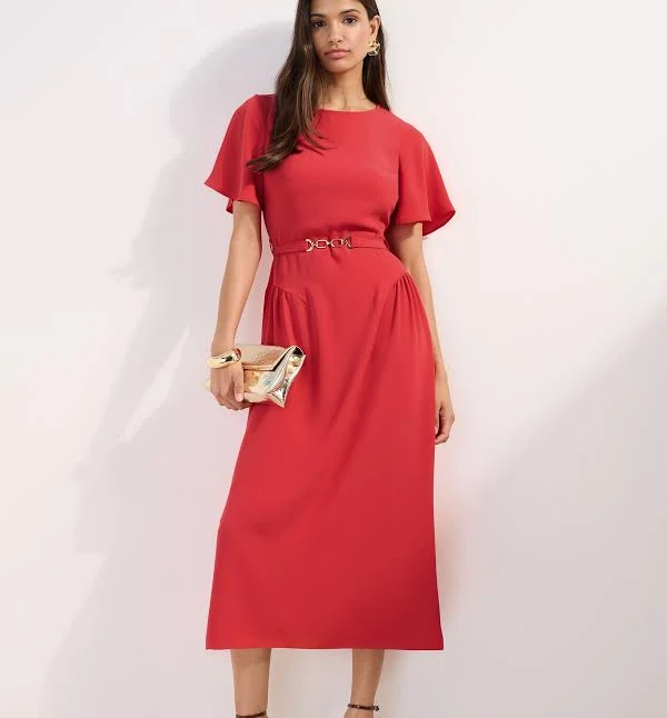 dress Friends Like These Belted Flutter Sleeve Midi Dress Next USA $100