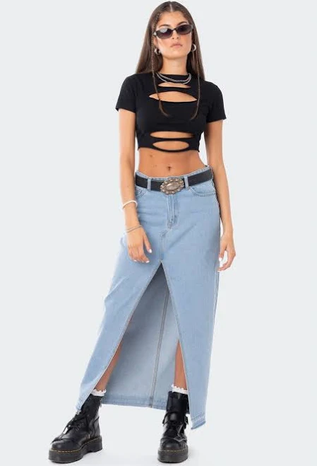 skirt Front Slit Maxi Denim Skirt edikted $42