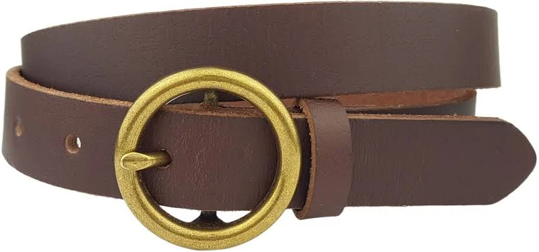 accessory Genuine Leather Skinny Belt with Round Brass Buckle Zen + Zeus Clothing Co. $38