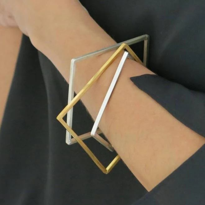 accessory Geometrical Mixed Metal Bangle Set Etsy - RAVITKAPLANJEWELRY $320