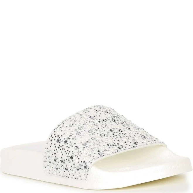 shoes Gianni Bini Fyffer Three Rhinestone and Pearl Pool Slide Sandals Womens Dillard's $59.99