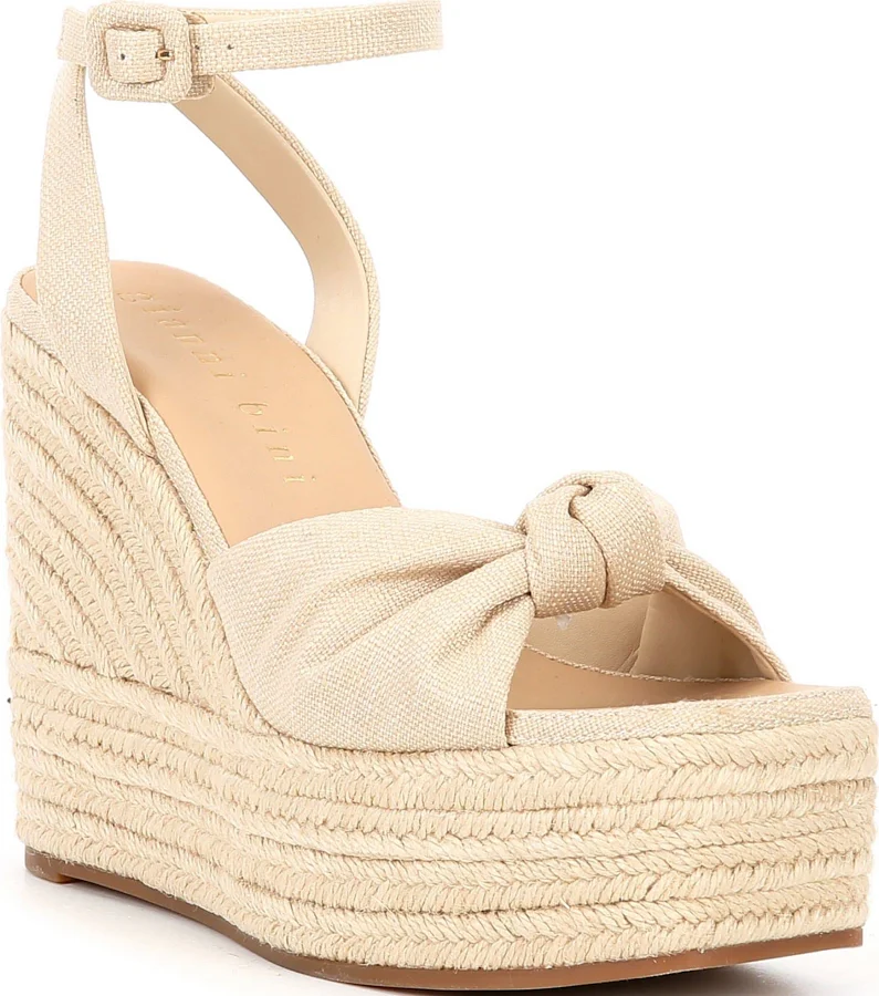 shoes Gianni Bini Shanessa Linen Knot Jute Platform Wedge Sandals Dillard's $119.99