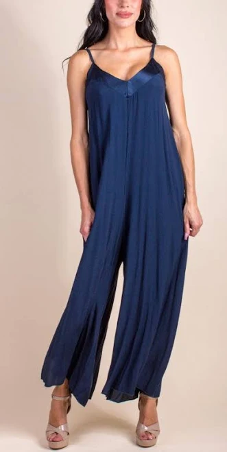 romper Gigi Moda Sassari Italian Wide-Leg Satin Jumpsuit Shop Gigi Moda - Made in Italy $126