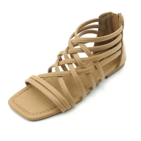 shoes Glaze Women's Roman Gladiator Muliti Straped Back Zip Design Flat Heel Sandals Walmart - Lurnyet Shoes $21.99