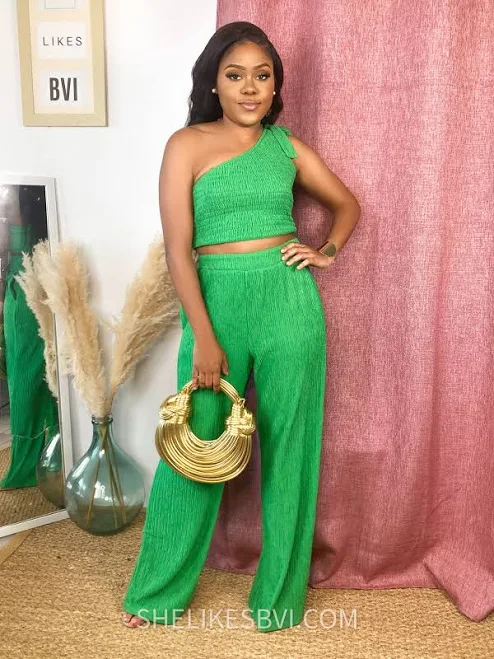 matching set Good Girl One Shoulder Pants Set She Likes BVI $62