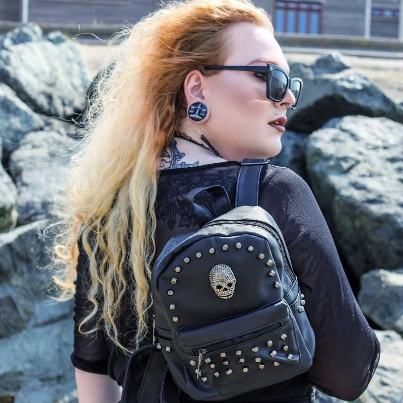bag GOTHX Black Vegan Skull Head Mini Stud Backpack - witchy gift - goth style - dark grunge Etsy - Seller $36.53