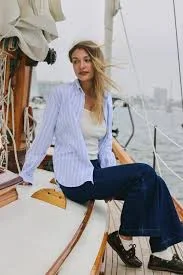 top Greenwich Striped Button-down - White With Light Blue Pinstripes St. George USA $32